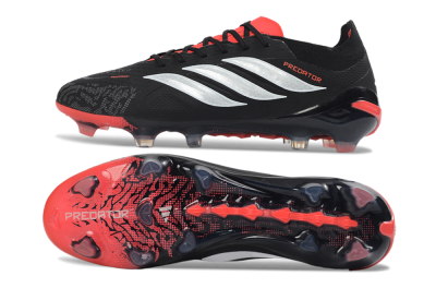 Unisex Adidas Predator 26 Elite FG Football Boots - Black/Fiery Red/Metallic Silver