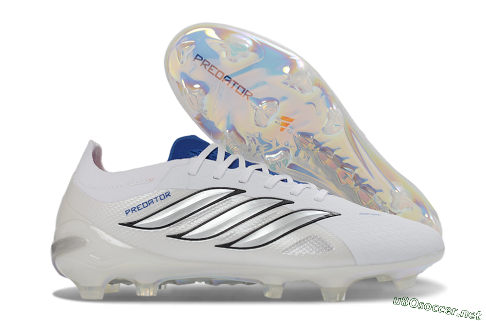 Unisex Adidas Predator 26 Elite FG Football Boots - White/Electric Blue/Silver 2