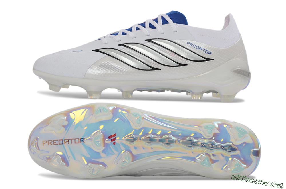Unisex Adidas Predator 26 Elite FG Football Boots - White/Electric Blue/Silver 1