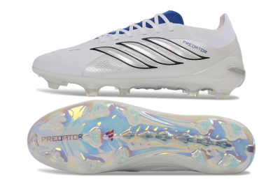 Unisex Adidas Predator 26 Elite FG Football Boots - White/Electric Blue/Silver