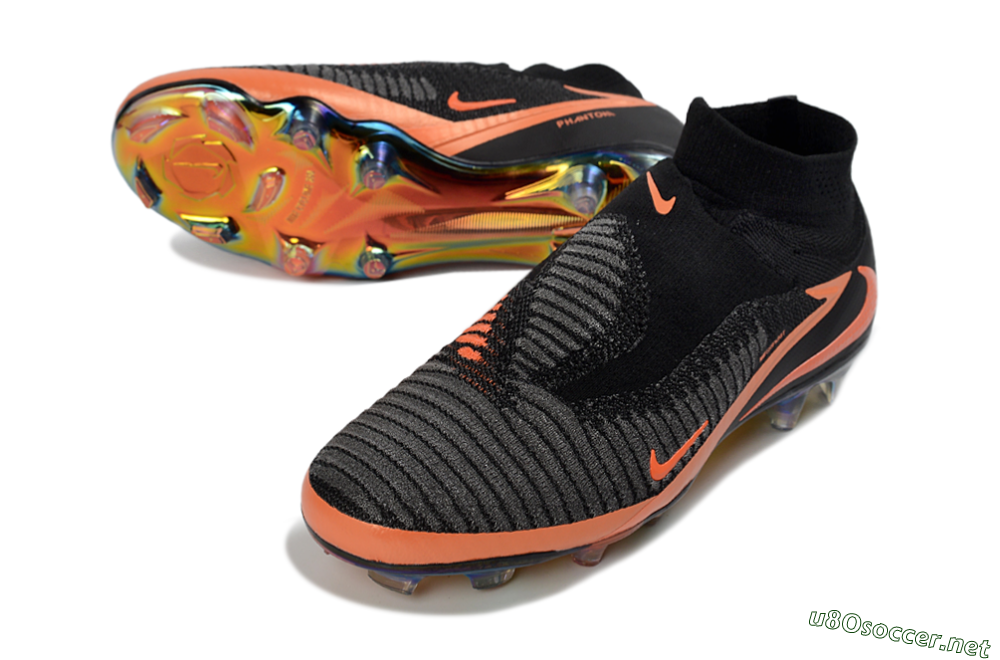 Unisex Nike Phantom 6 Elite High FG Football Boots - Black/Vibrant Orange/Rainbow Gradient 3