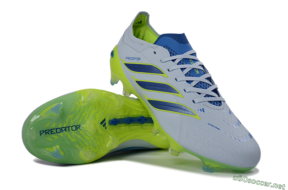 Unisex Adidas Predator 26 Elite FG Football Boots - Gray/Electric Green/Navy Blue 3