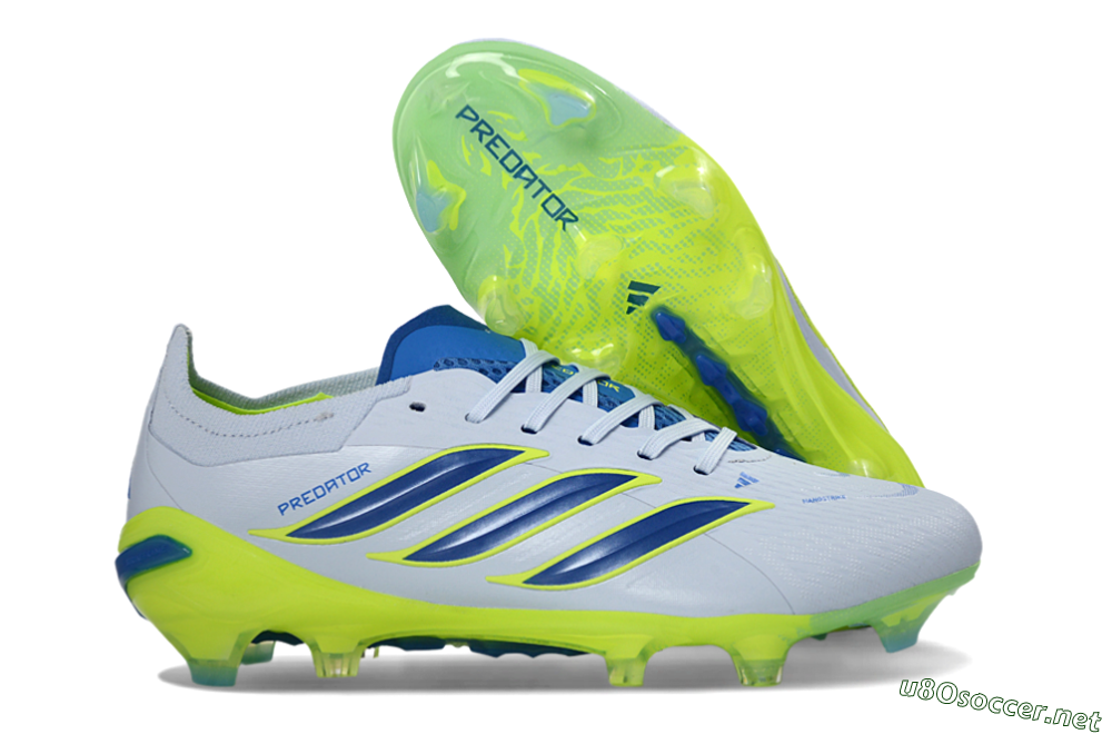 Unisex Adidas Predator 26 Elite FG Football Boots - Gray/Electric Green/Navy Blue 2