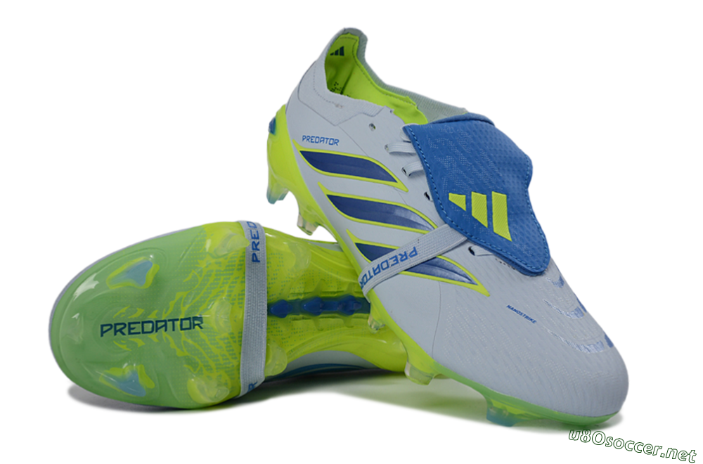 Unisex Adidas Predator 26 Elite Fold-Over Tongue FG Football Boots - Gray/Vibrant Blue/Bright Lime 3
