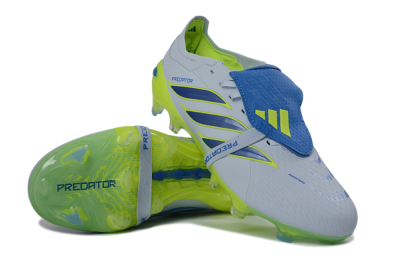 Unisex Adidas Predator 26 Elite Fold-Over Tongue FG Football Boots - Gray/Vibrant Blue/Bright Lime