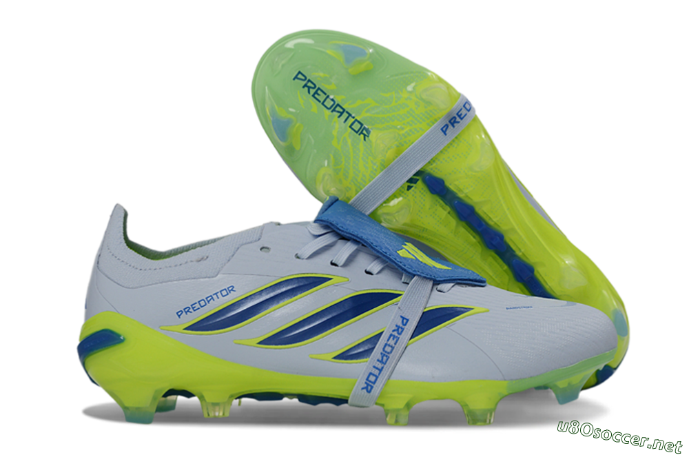 Unisex Adidas Predator 26 Elite Fold-Over Tongue FG Football Boots - Gray/Vibrant Blue/Bright Lime 2