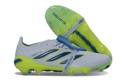 Unisex Adidas Predator 26 Elite Fold-Over Tongue FG Football Boots - Gray/Vibrant Blue/Bright Lime