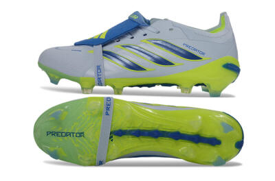 Unisex Adidas Predator 26 Elite Fold-Over Tongue FG Football Boots - Gray/Vibrant Blue/Bright Lime