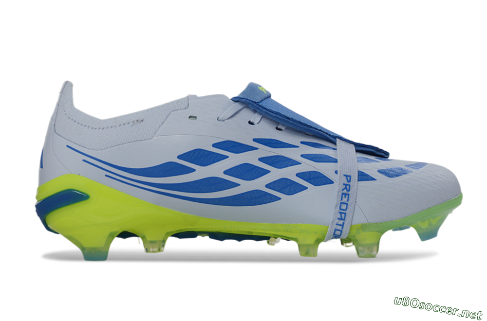 Unisex Adidas Predator 26 Elite Fold-Over Tongue FG Football Boots - Gray/Vibrant Blue/Bright Lime 7