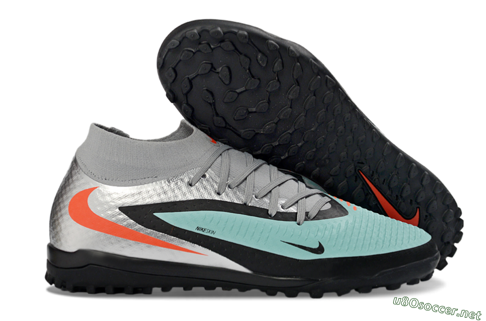 Unisex Nike Phantom 6 Elite High TF Football Shoes - Aqua/Coral/Black 2