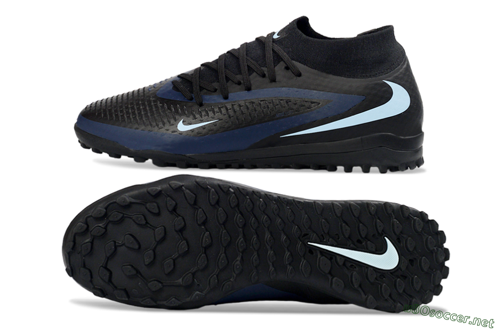 Unisex Nike Phantom 6 Elite High TF Football Shoes - Black/Midnight Blue/Sky Blue 1