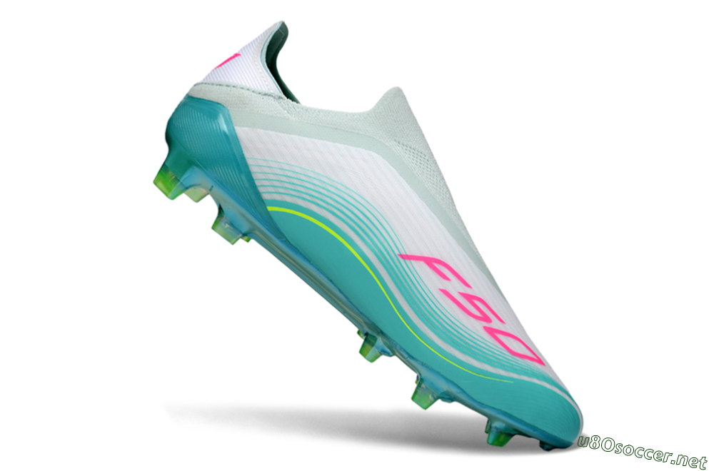 Unisex Adidas F50 Elite Laceless FG Football Boots - Aqua/Neon Green/Pink 4