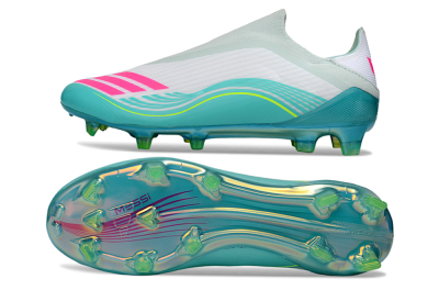 Unisex Adidas F50 Elite Laceless FG Football Boots - Aqua/Neon Green/Pink