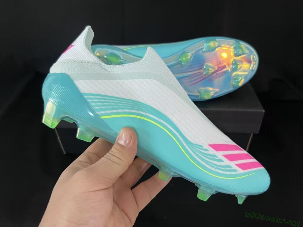 Unisex Adidas F50 Elite Laceless FG Football Boots - Aqua/Neon Green/Pink
