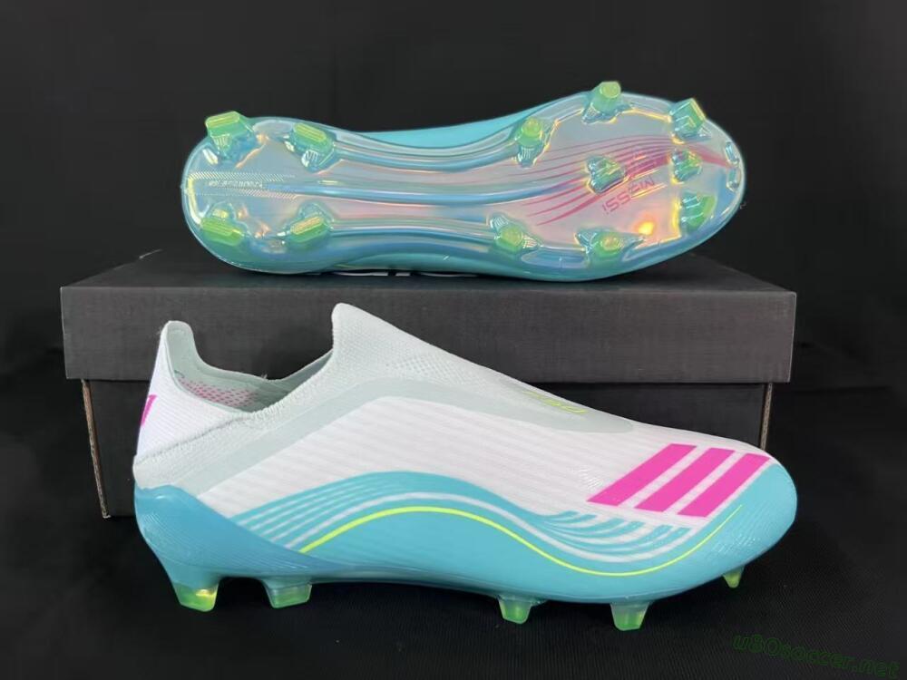 Unisex Adidas F50 Elite Laceless FG Football Boots - Aqua/Neon Green/Pink