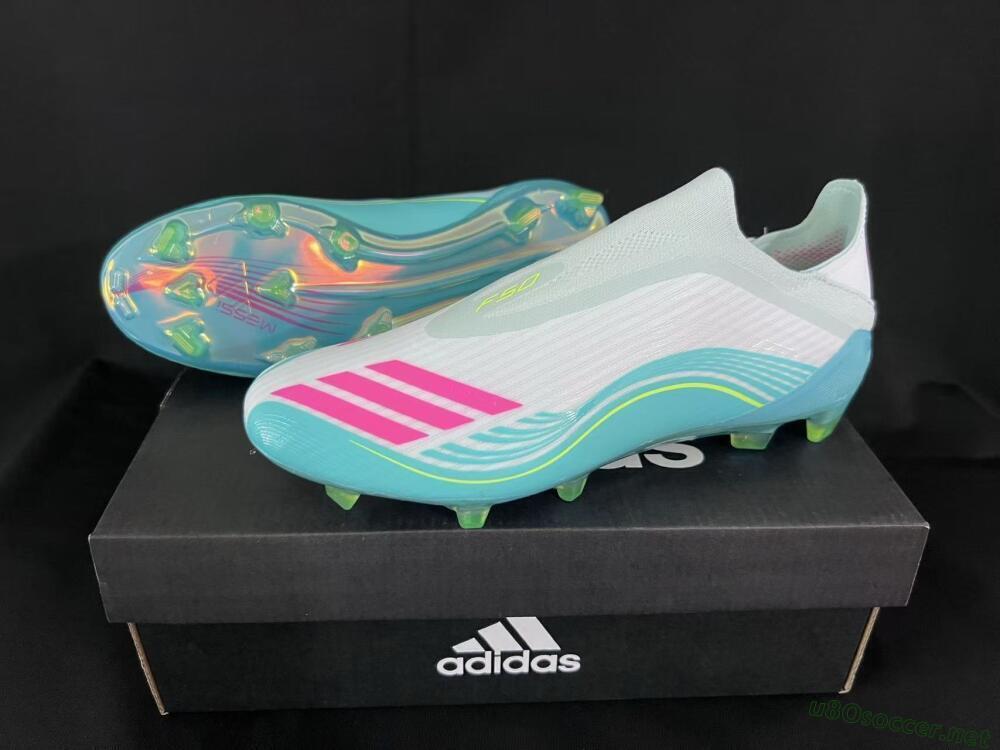 Unisex Adidas F50 Elite Laceless FG Football Boots - Aqua/Neon Green/Pink