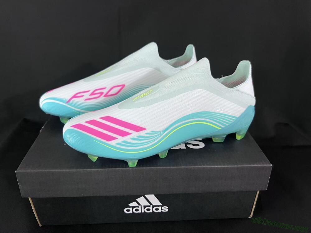 Unisex Adidas F50 Elite Laceless FG Football Boots - Aqua/Neon Green/Pink