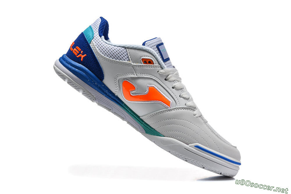 Men's Joma Top Flex IC Football Shoes - White/Bright Blue/Orange 7