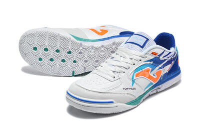 Men's Joma Top Flex IC Football Shoes - White/Bright Blue/Orange