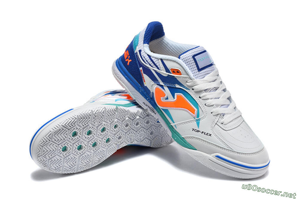 Men's Joma Top Flex IC Football Shoes - White/Bright Blue/Orange 4