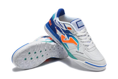 Men's Joma Top Flex IC Football Shoes - White/Bright Blue/Orange