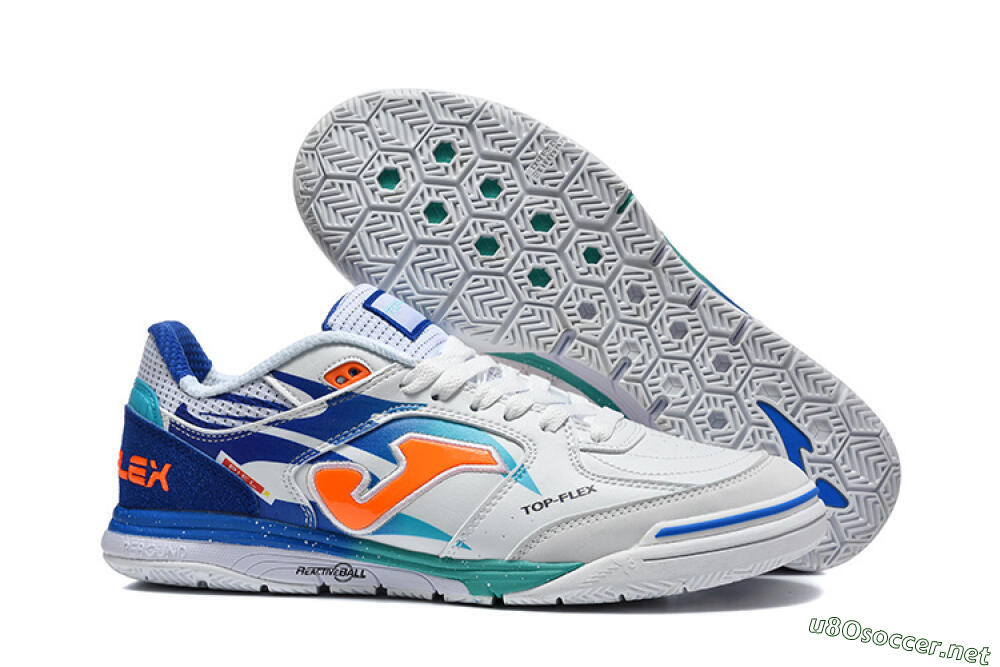 Men's Joma Top Flex IC Football Shoes - White/Bright Blue/Orange 2