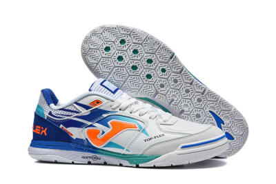 Men's Joma Top Flex IC Football Shoes - White/Bright Blue/Orange