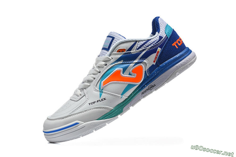 Men's Joma Top Flex IC Football Shoes - White/Bright Blue/Orange 8
