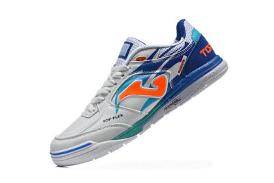 Men's Joma Top Flex IC Football Shoes - White/Bright Blue/Orange