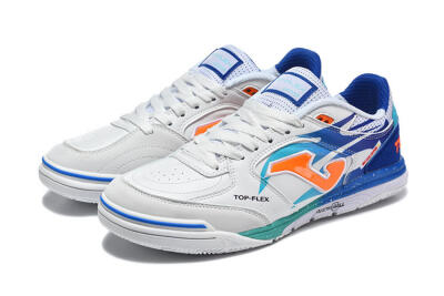 Men's Joma Top Flex IC Football Shoes - White/Bright Blue/Orange