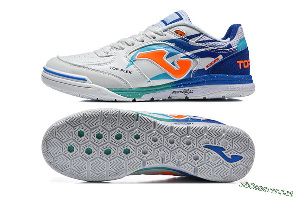 Men's Joma Top Flex IC Football Shoes - White/Bright Blue/Orange 1