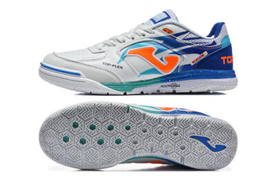 Men's Joma Top Flex IC Football Shoes - White/Bright Blue/Orange
