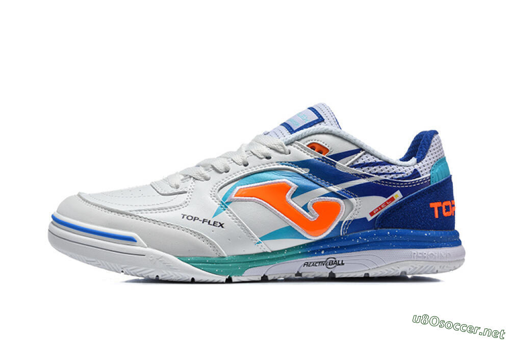 Men's Joma Top Flex IC Football Shoes - White/Bright Blue/Orange 0