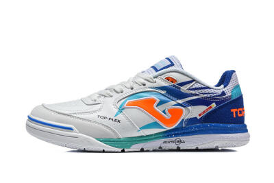 Men's Joma Top Flex IC Football Shoes - White/Bright Blue/Orange