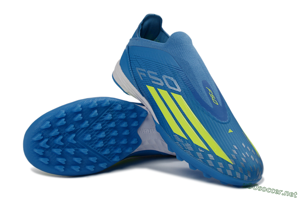 Unisex Adidas F50 Elite Laceless TF Football Shoes - Blue/Electric Blue/Lime Green 4