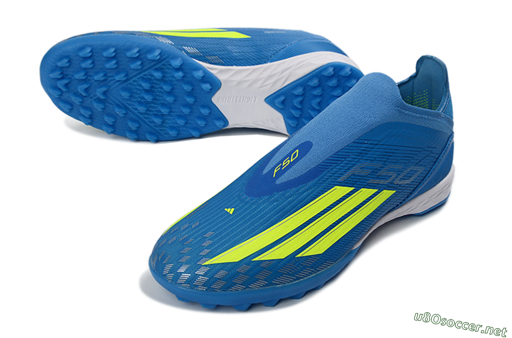Unisex Adidas F50 Elite Laceless TF Football Shoes - Blue/Electric Blue/Lime Green 3