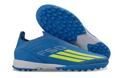 Unisex Adidas F50 Elite Laceless TF Football Shoes - Blue/Electric Blue/Lime Green