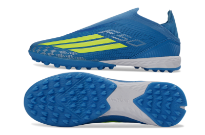 Unisex Adidas F50 Elite Laceless TF Football Shoes - Blue/Electric Blue/Lime Green