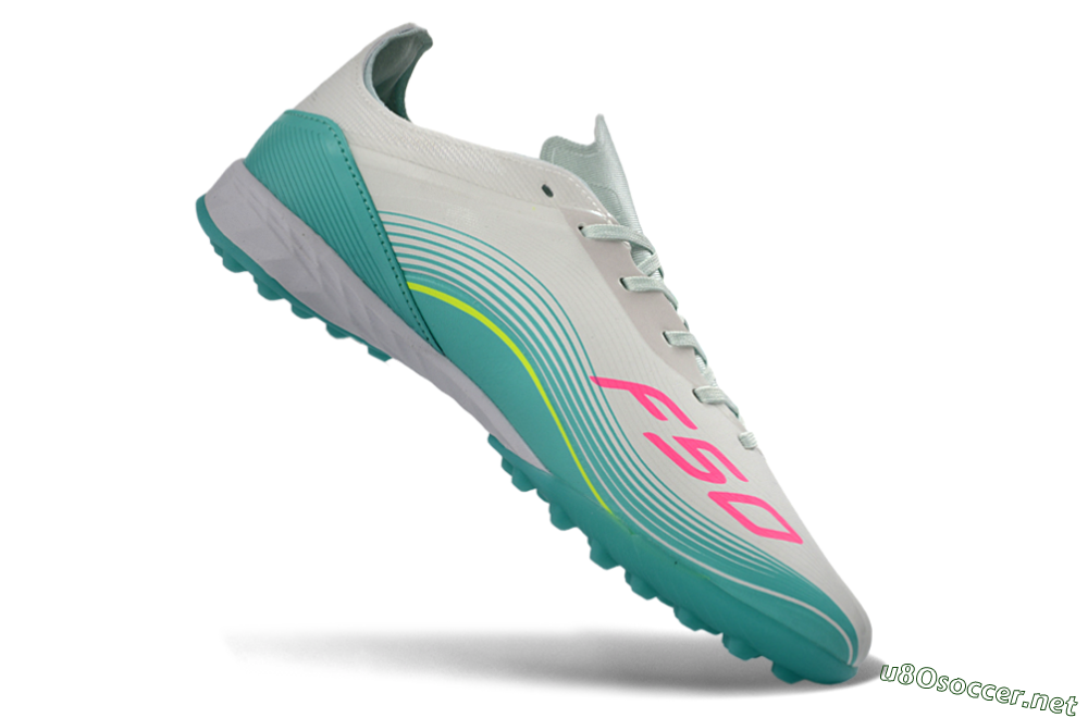 Unisex Adidas F50 Pro TF Football Shoes - Aqua/Neon Pink/Sunshine Yellow 5