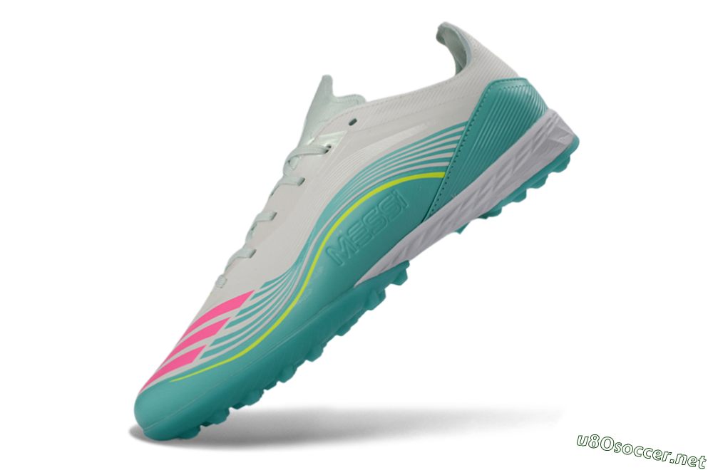 Unisex Adidas F50 Pro TF Football Shoes - Aqua/Neon Pink/Sunshine Yellow 6