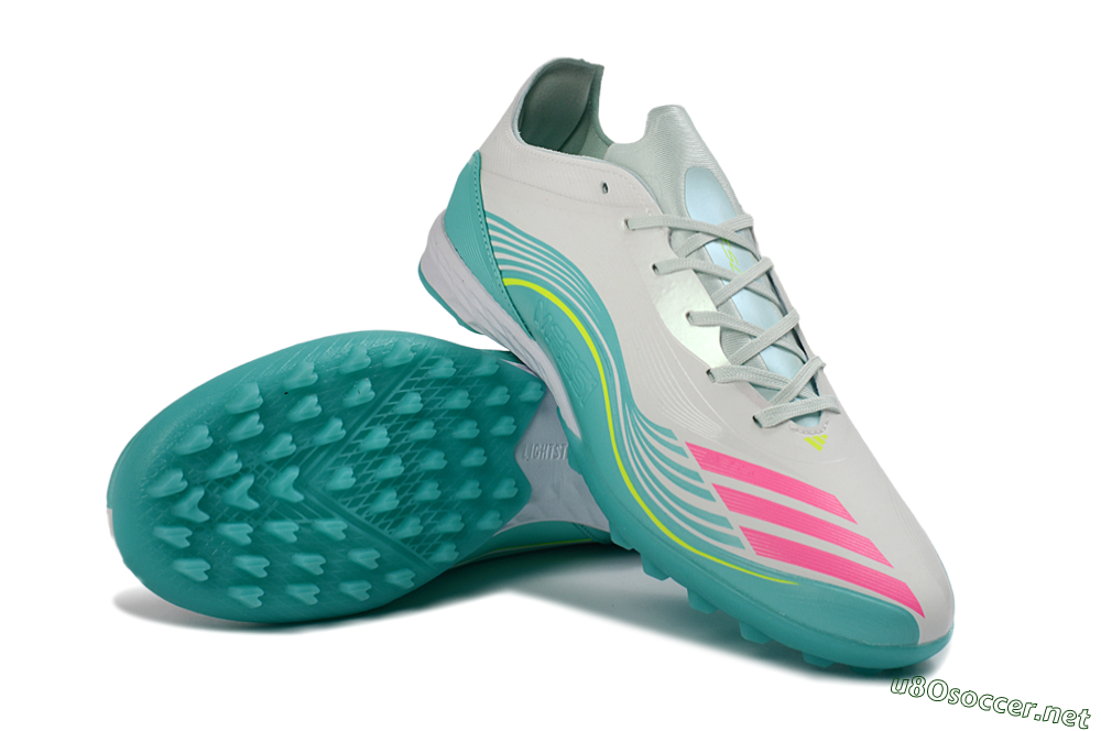Unisex Adidas F50 Pro TF Football Shoes - Aqua/Neon Pink/Sunshine Yellow 4