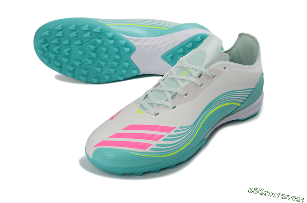 Unisex Adidas F50 Pro TF Football Shoes - Aqua/Neon Pink/Sunshine Yellow 3