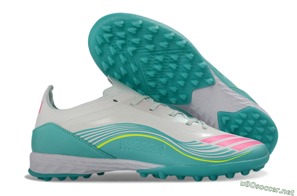 Unisex Adidas F50 Pro TF Football Shoes - Aqua/Neon Pink/Sunshine Yellow 2