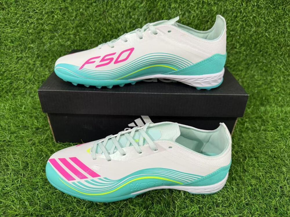 Unisex Adidas F50 Pro TF Football Shoes - Aqua/Neon Pink/Sunshine Yellow