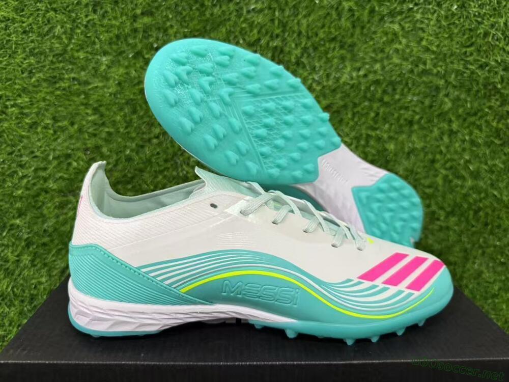 Unisex Adidas F50 Pro TF Football Shoes - Aqua/Neon Pink/Sunshine Yellow