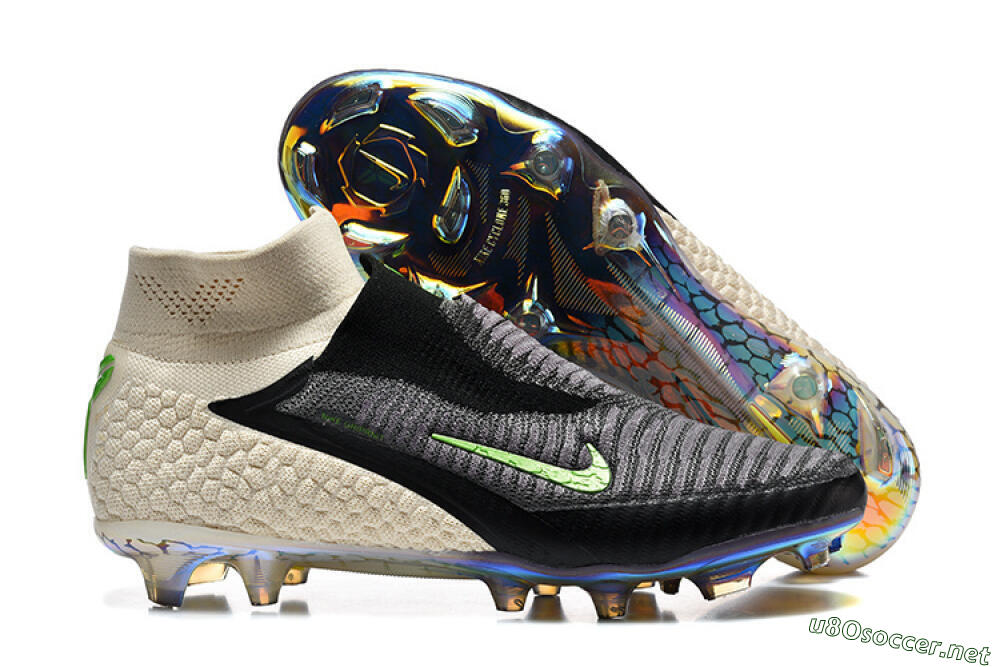 Unisex Nike Phantom 6 Elite High FG Football Boots - Black/Lime Green/Beige 2