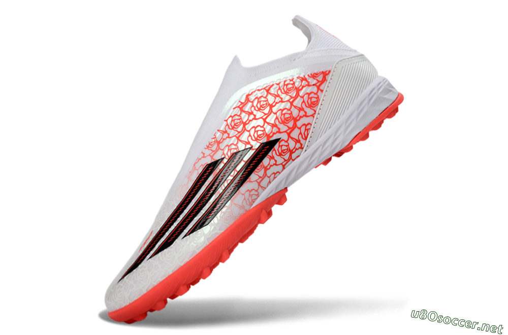 Unisex Adidas F50 Elite Laceless TF Football Shoes - White/Coral Red/Silver 6