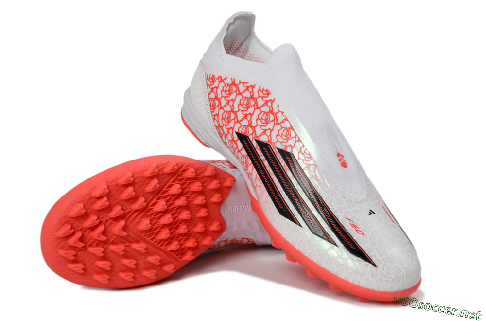 Unisex Adidas F50 Elite Laceless TF Football Shoes - White/Coral Red/Silver 4