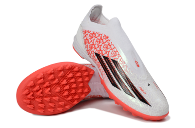 Unisex Adidas F50 Elite Laceless TF Football Shoes - White/Coral Red/Silver