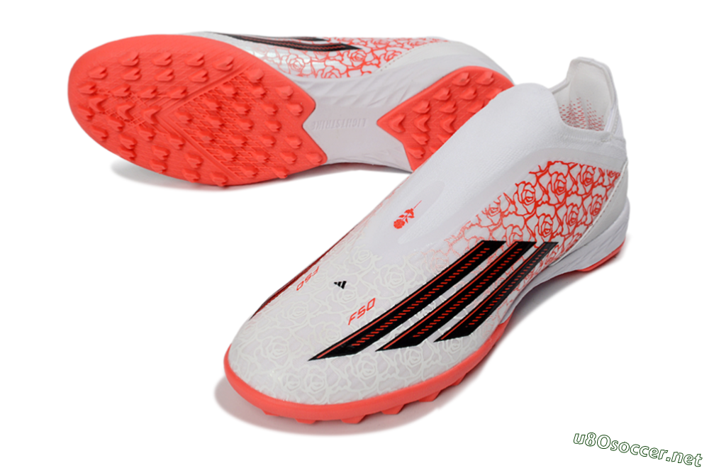 Unisex Adidas F50 Elite Laceless TF Football Shoes - White/Coral Red/Silver 3